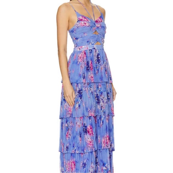 Astr Daytona Pleated Floral Tiered Maxi Dress in Blue & Pink Small $180- - Picture 5 of 15